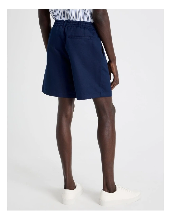 Drawstring Cotton Blend Shorts in Navy image 5