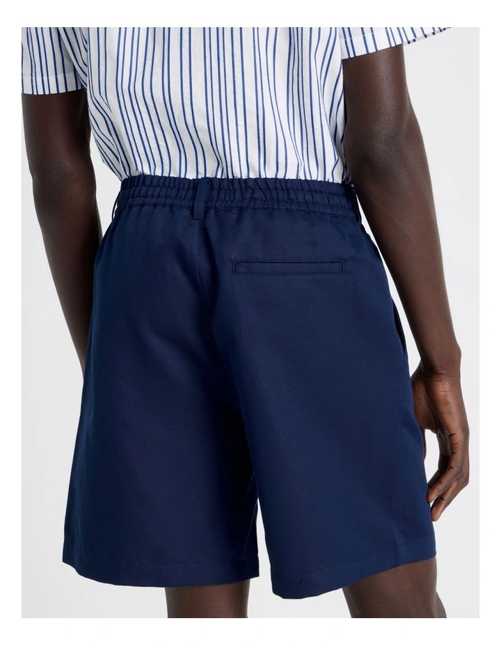 Drawstring Cotton Blend Shorts in Navy image 6