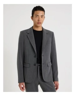 Single Breasted Herringbone Blazer in Grey