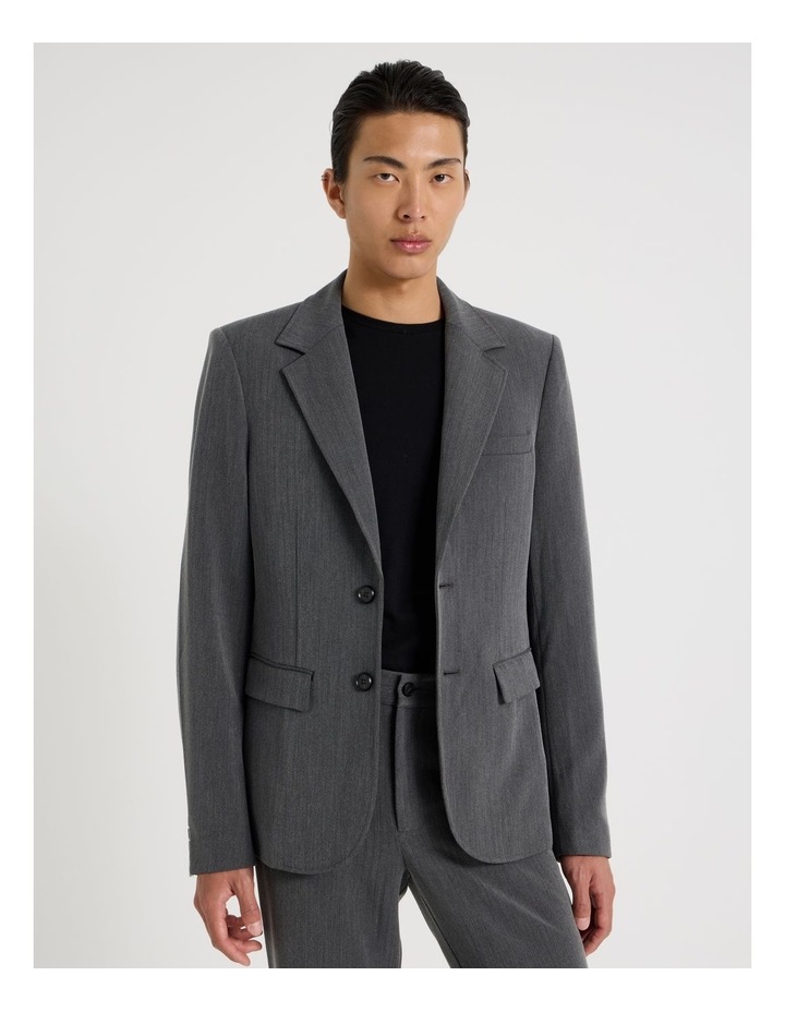 Single Breasted Herringbone Blazer in Grey