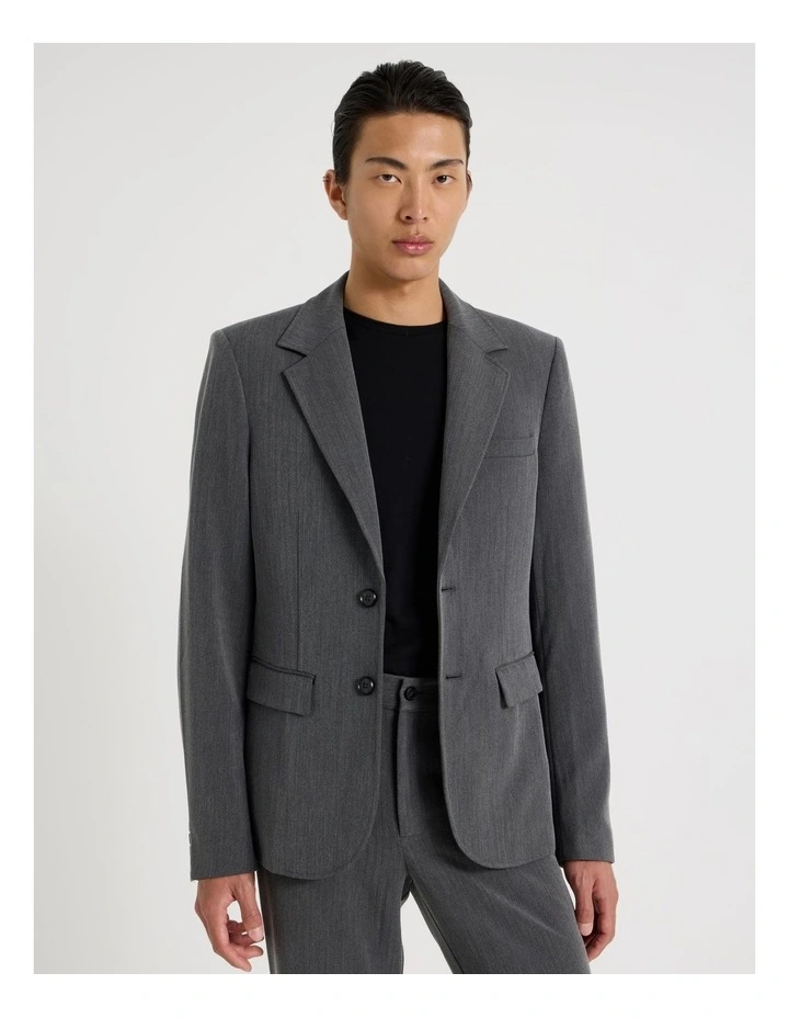 Single Breasted Herringbone Blazer in Grey image 1