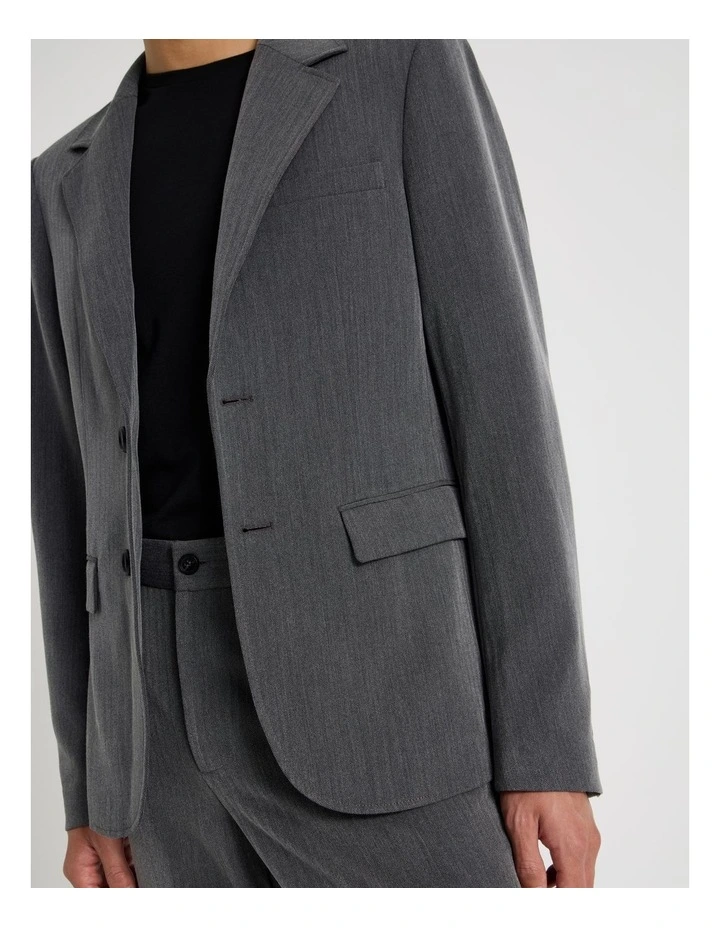 Single Breasted Herringbone Blazer in Grey image 3