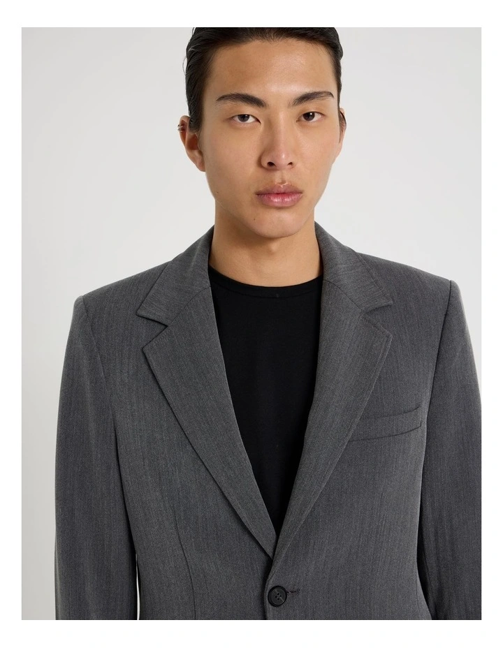 Single Breasted Herringbone Blazer in Grey image 4