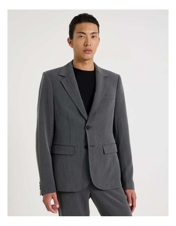 Single Breasted Herringbone Blazer in Grey image 5