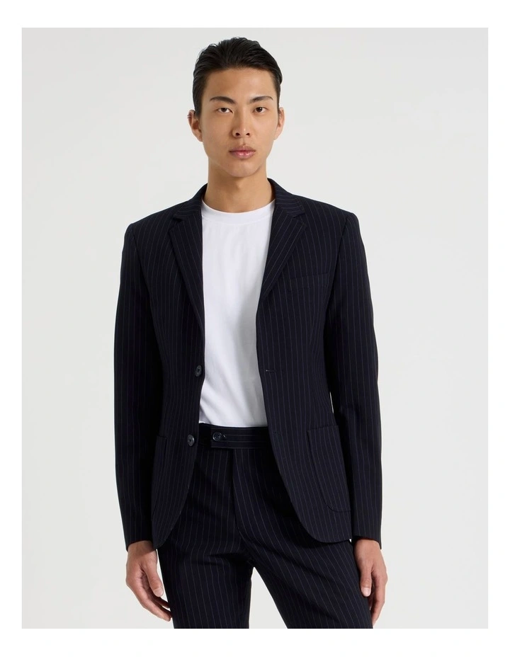 Single Breasted Pinstripe Blazer in Navy image 1