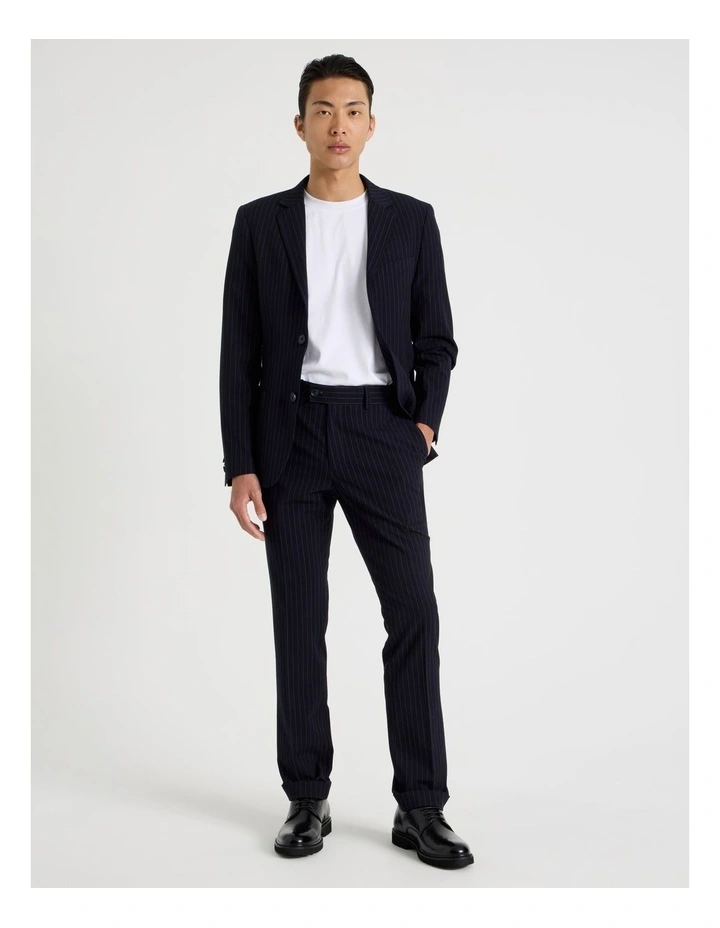 Single Breasted Pinstripe Blazer in Navy image 2