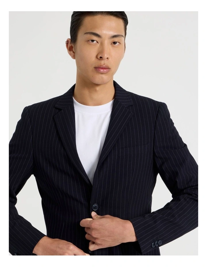 Single Breasted Pinstripe Blazer in Navy image 3
