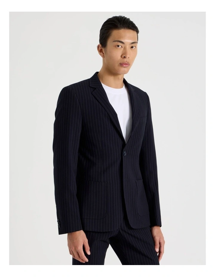 Single Breasted Pinstripe Blazer in Navy image 4