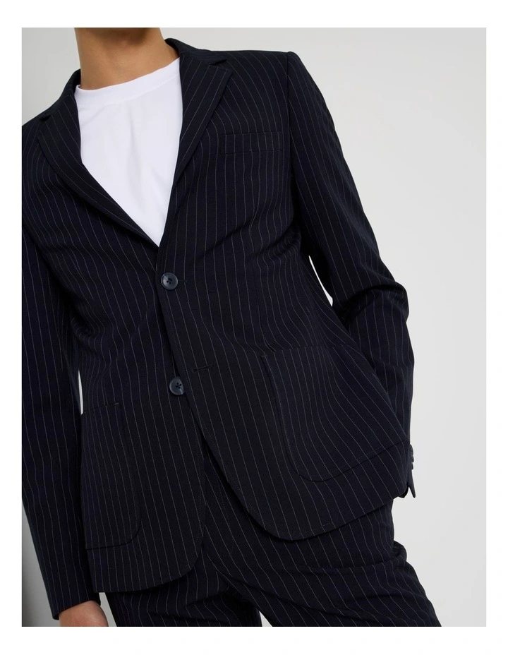 Single Breasted Pinstripe Blazer in Navy image 5