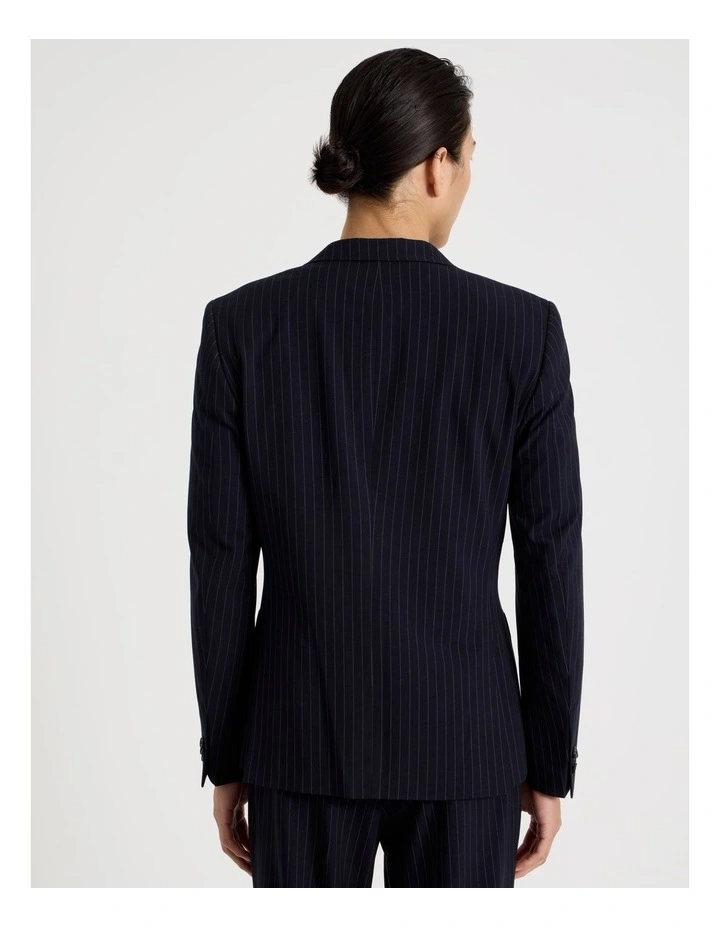 Single Breasted Pinstripe Blazer in Navy image 6
