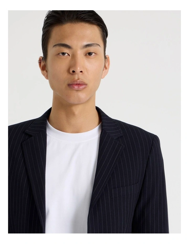 Single Breasted Pinstripe Blazer in Navy image 7