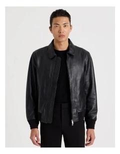 Oil Waxed Leather Jacket in Black