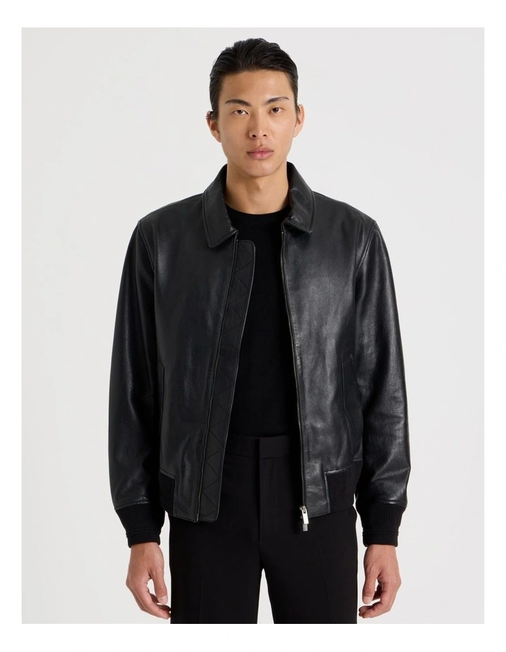 Oil Waxed Leather Jacket in Black image 1