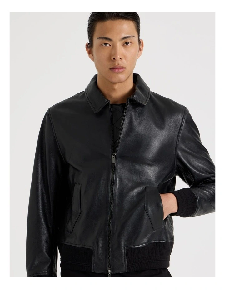 Oil Waxed Leather Jacket in Black image 3