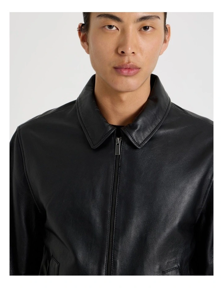 Oil Waxed Leather Jacket in Black image 4