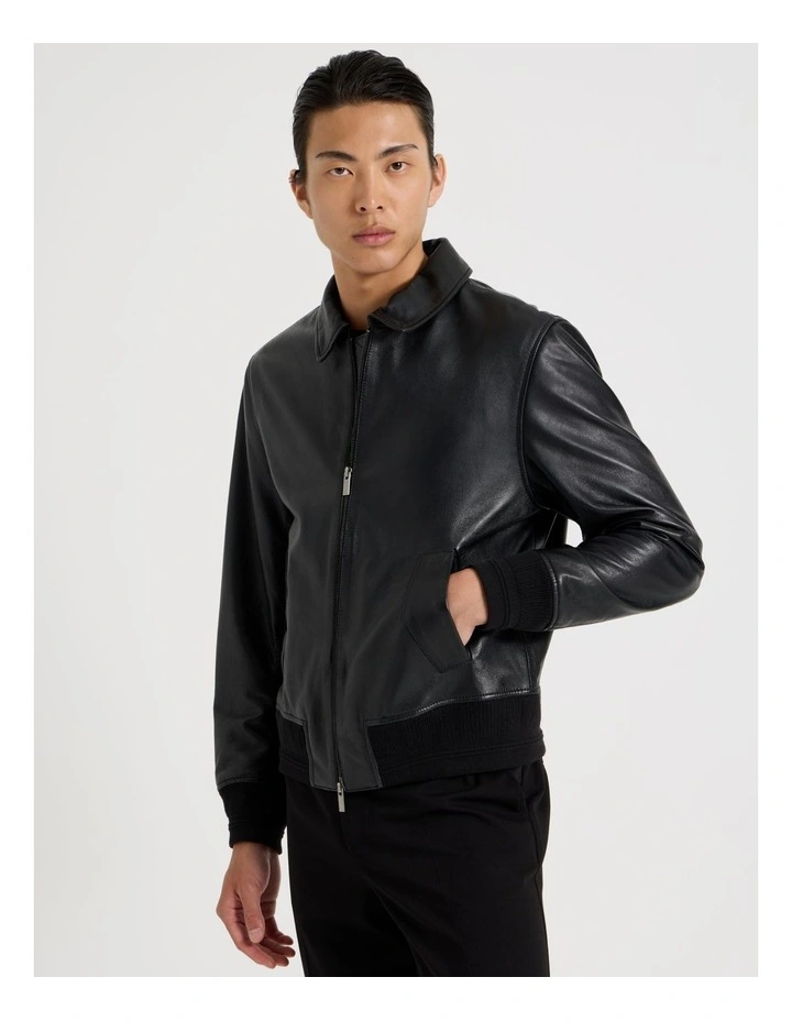 Oil Waxed Leather Jacket in Black image 5