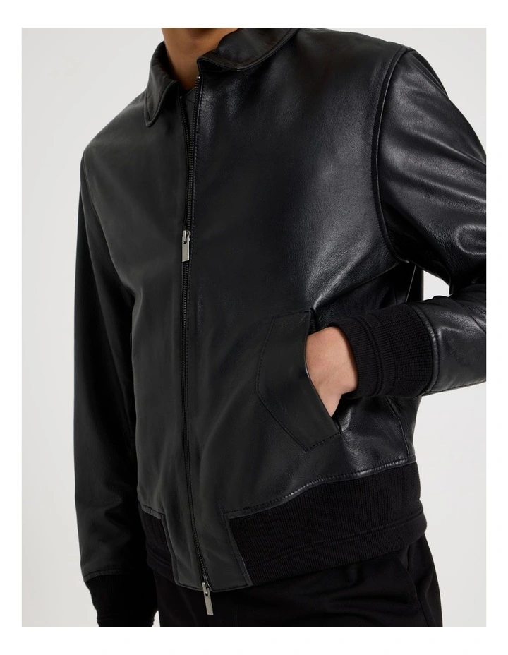 Oil Waxed Leather Jacket in Black image 7