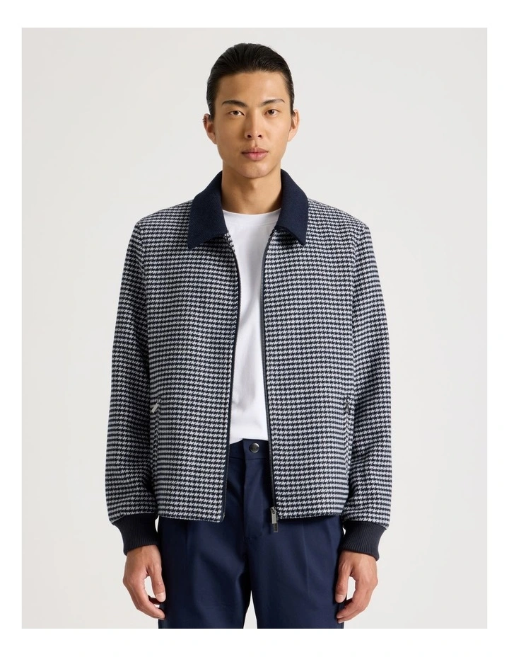 Wool Blend Check Jacket in Navy image 2