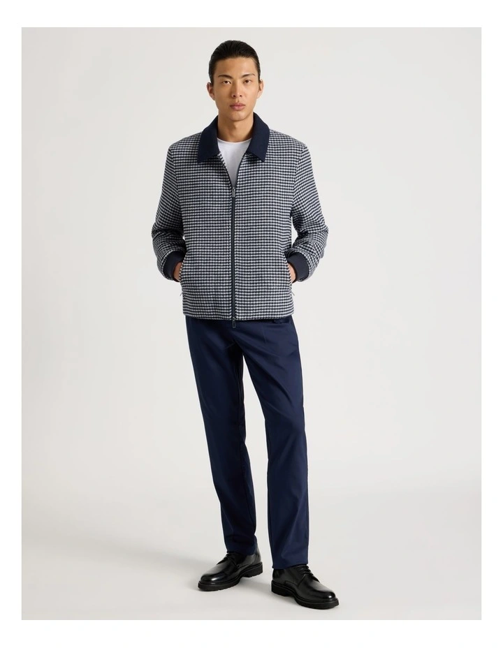 Wool Blend Check Jacket in Navy image 3