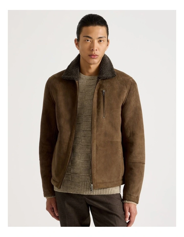 Suede Aviator Jacket in Dark Brown image 1