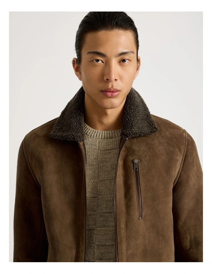 Suede Aviator Jacket in Dark Brown image 3