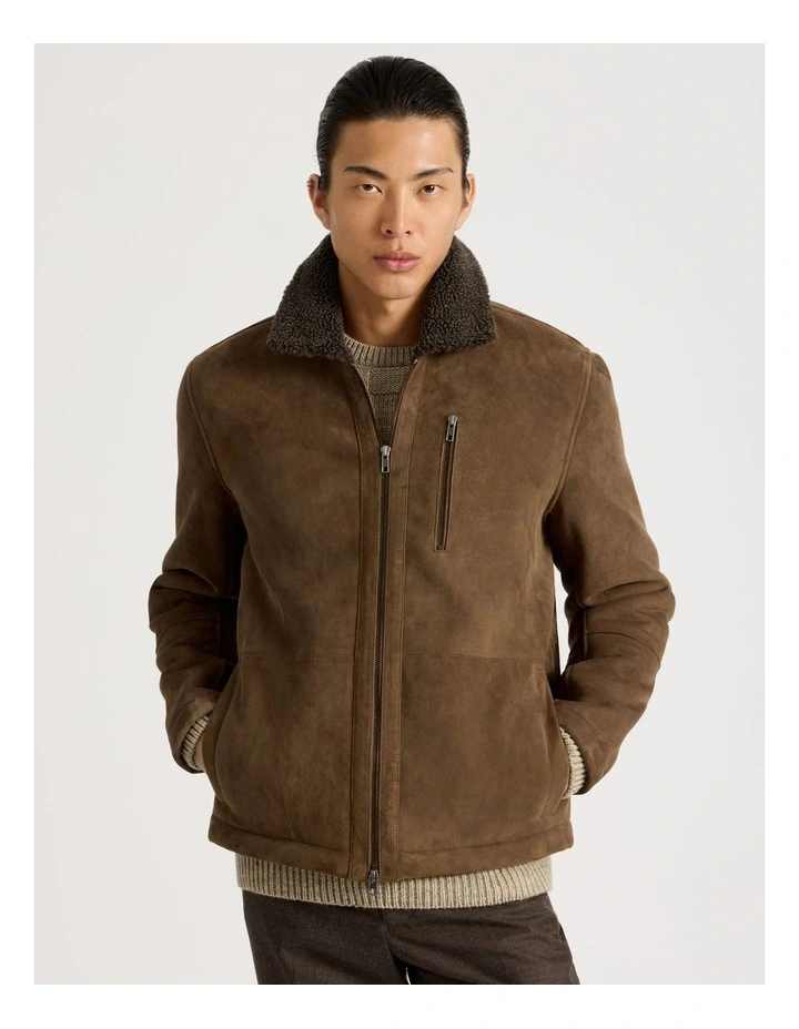 Suede Aviator Jacket in Dark Brown image 4