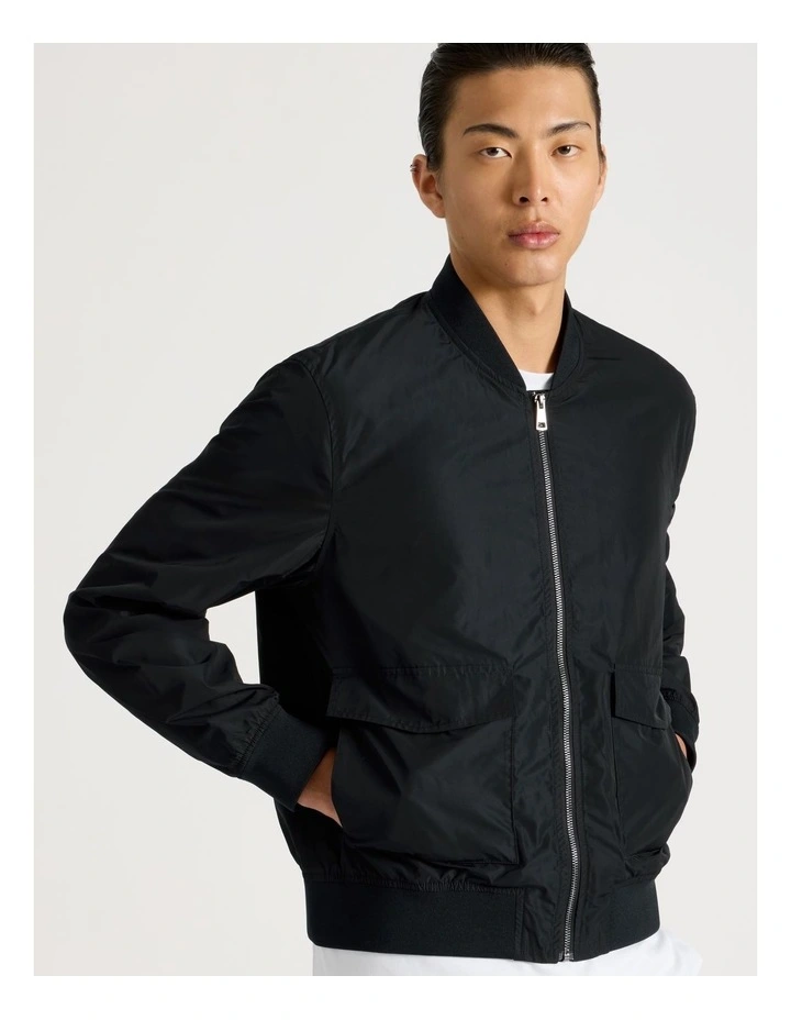 Double Pocket Bomber Jacket in Black image 3