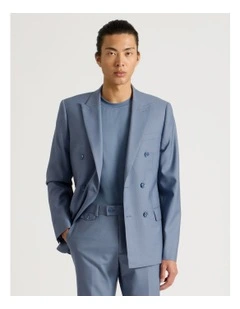 Double Breasted Wool Blazer in Blue