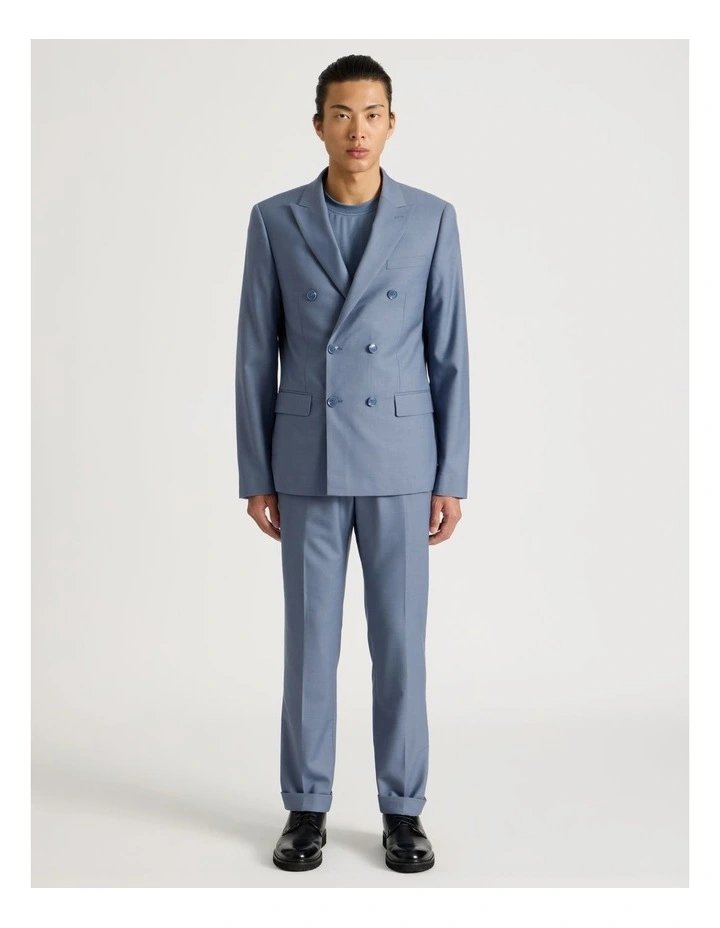 Double Breasted Wool Blazer in Blue image 2