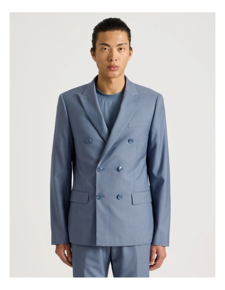 Double Breasted Wool Blazer in Blue image 4