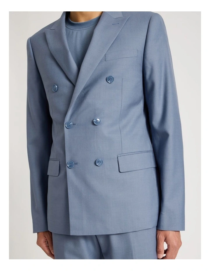 Double Breasted Wool Blazer in Blue image 5