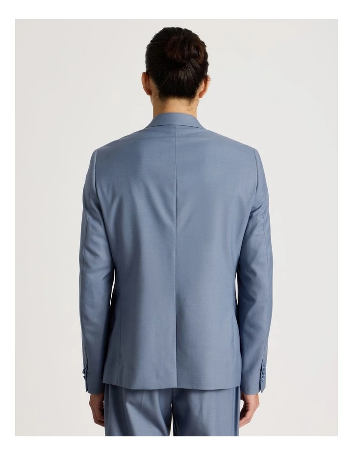 Double Breasted Wool Blazer in Blue image 6