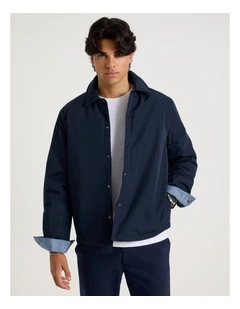 Contrast Cuff Collared Padded Jacket in Navy