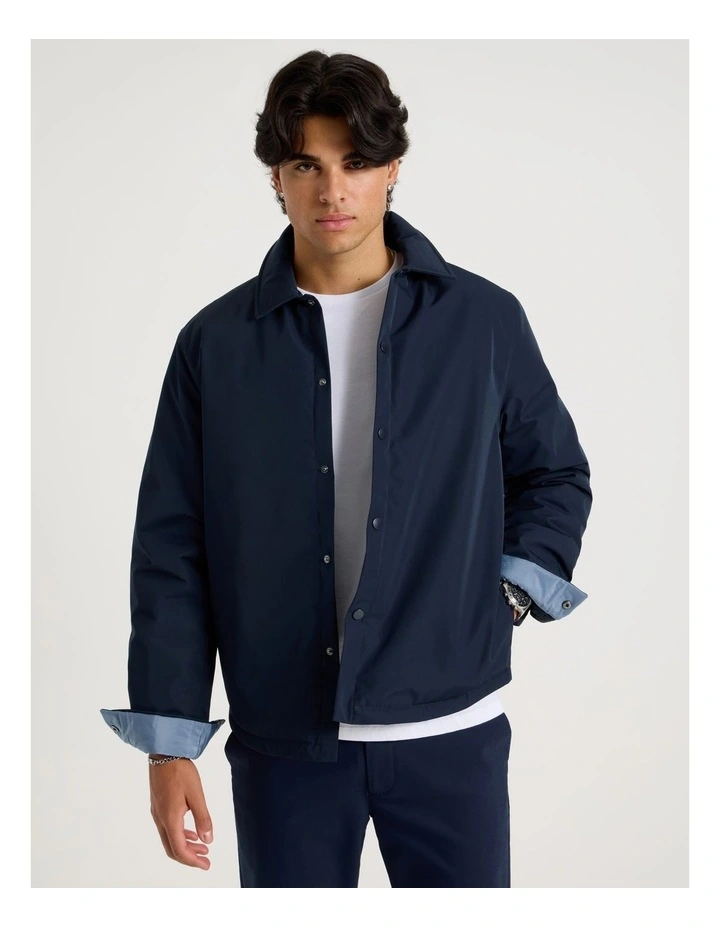 Contrast Cuff Collared Padded Jacket in Navy image 1
