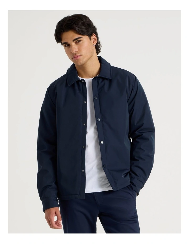 Contrast Cuff Collared Padded Jacket in Navy image 3