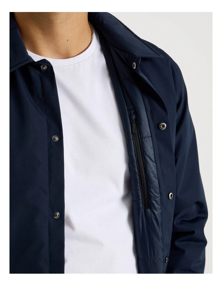 Contrast Cuff Collared Padded Jacket in Navy image 4