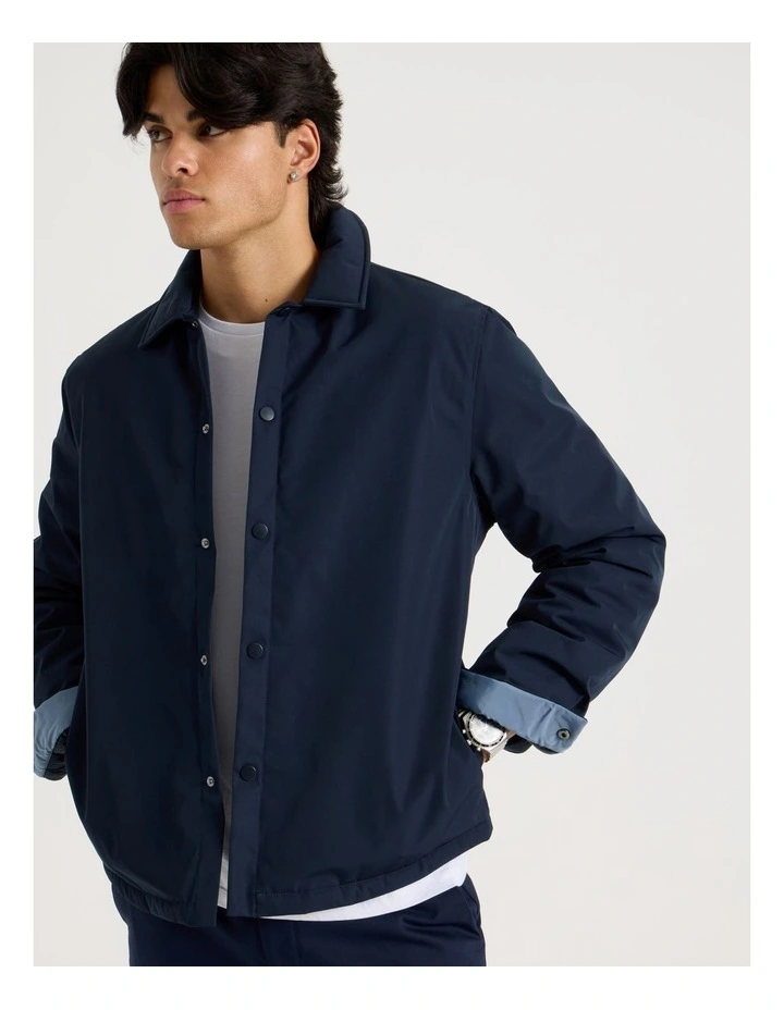 Contrast Cuff Collared Padded Jacket in Navy image 7