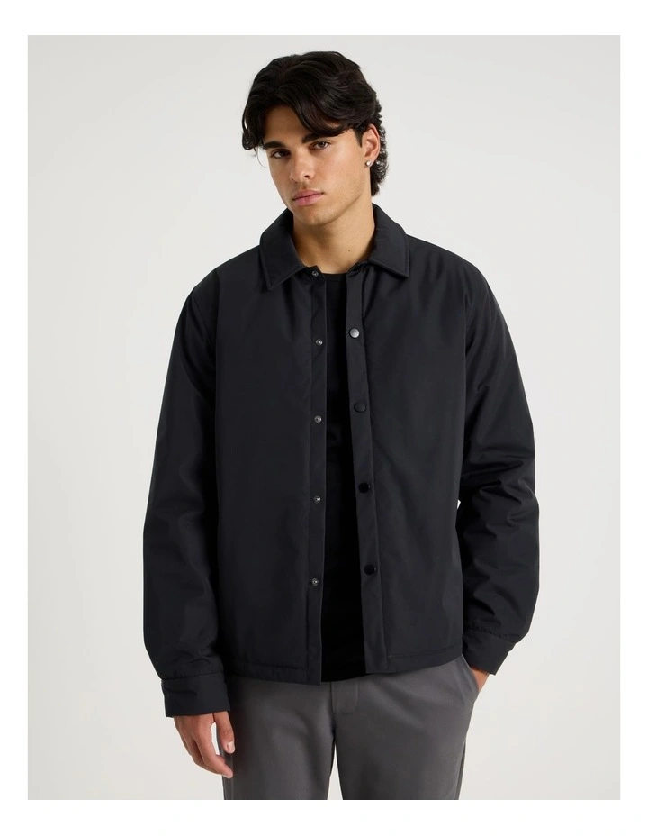 Contrast Cuff Collared Padded Jacket in Black image 1