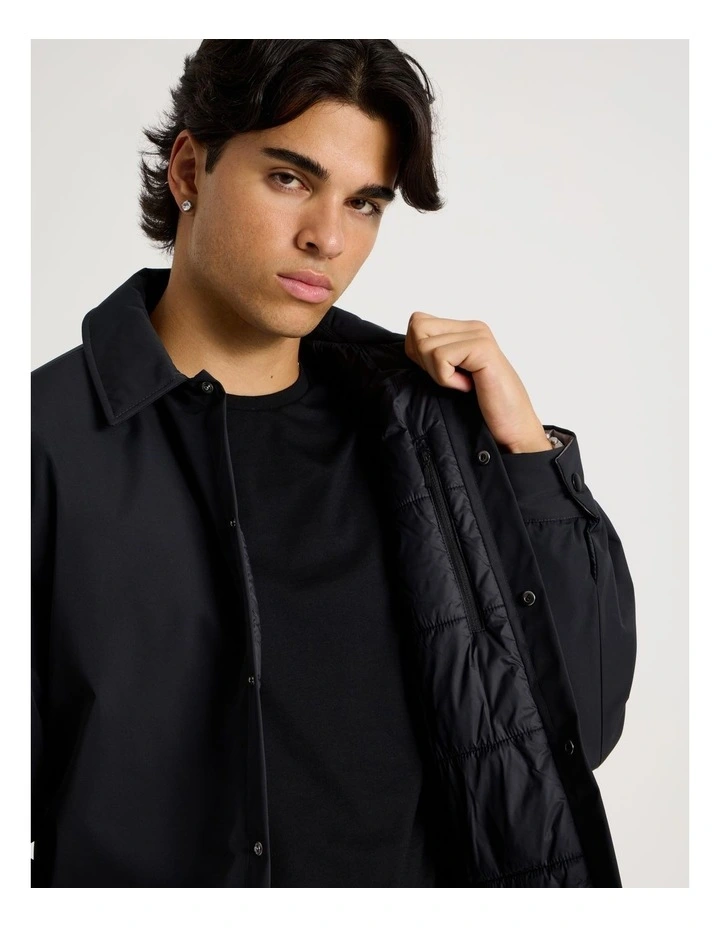 Contrast Cuff Collared Padded Jacket in Black image 4