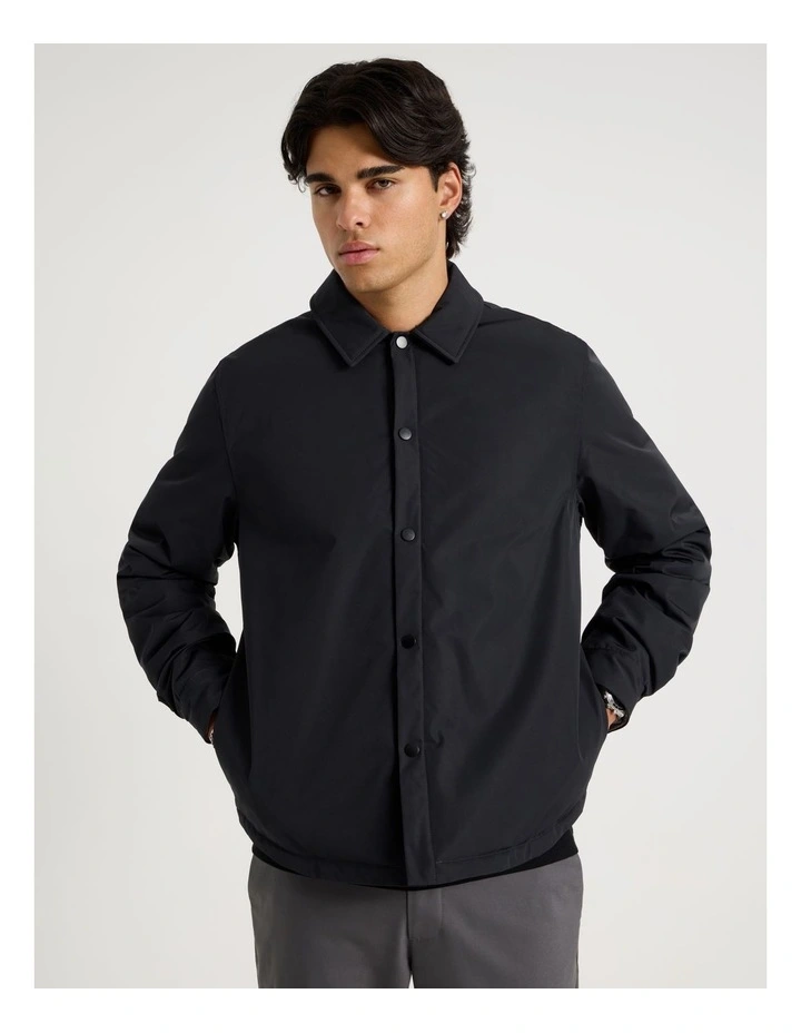 Contrast Cuff Collared Padded Jacket in Black image 5