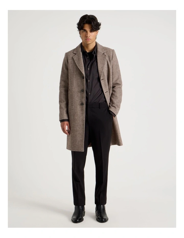 Herringbone Wool Blend Coat in Brown image 1