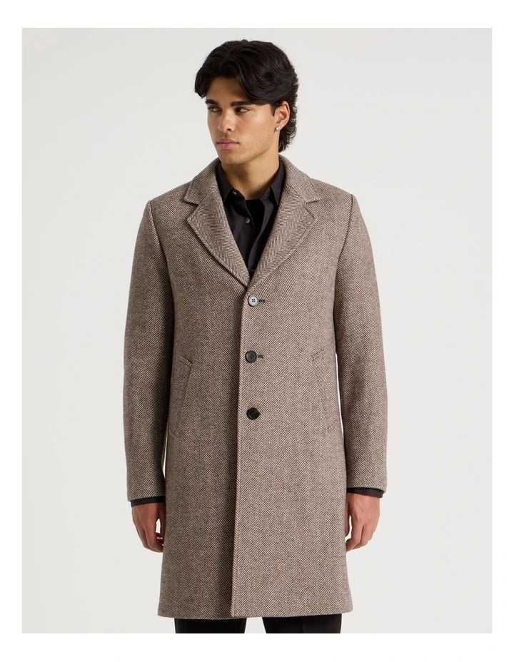 Herringbone Wool Blend Coat in Brown image 5