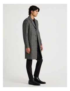Herringbone Wool Blend Coat in Grey