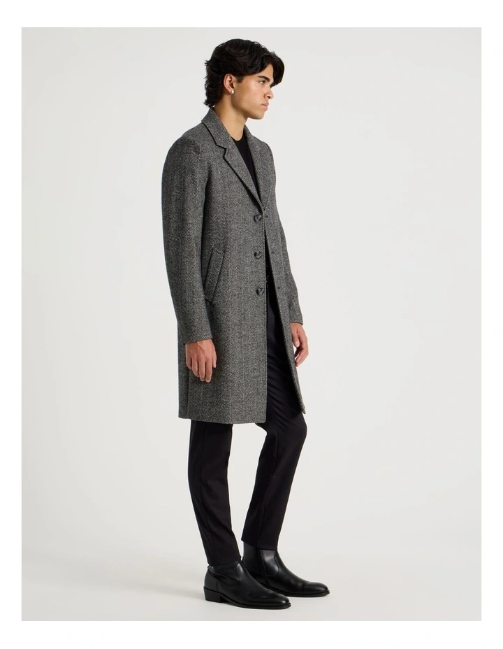 Herringbone Wool Blend Coat in Grey image 1