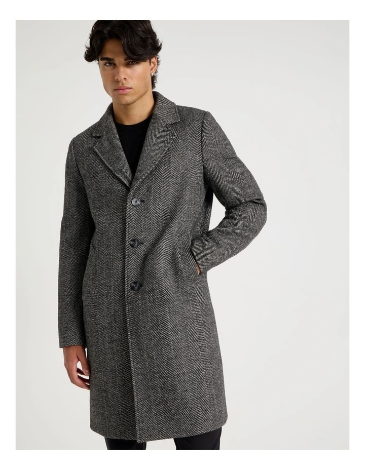 Herringbone Wool Blend Coat in Grey image 2