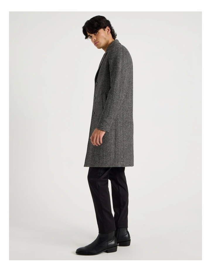 Herringbone Wool Blend Coat in Grey image 3
