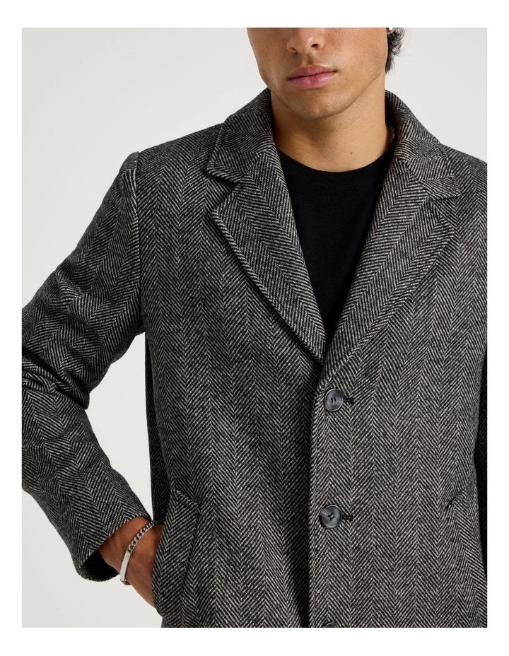 Herringbone Wool Blend Coat in Grey image 7