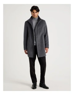 Funnel Neck Wool Blend Coat in Grey