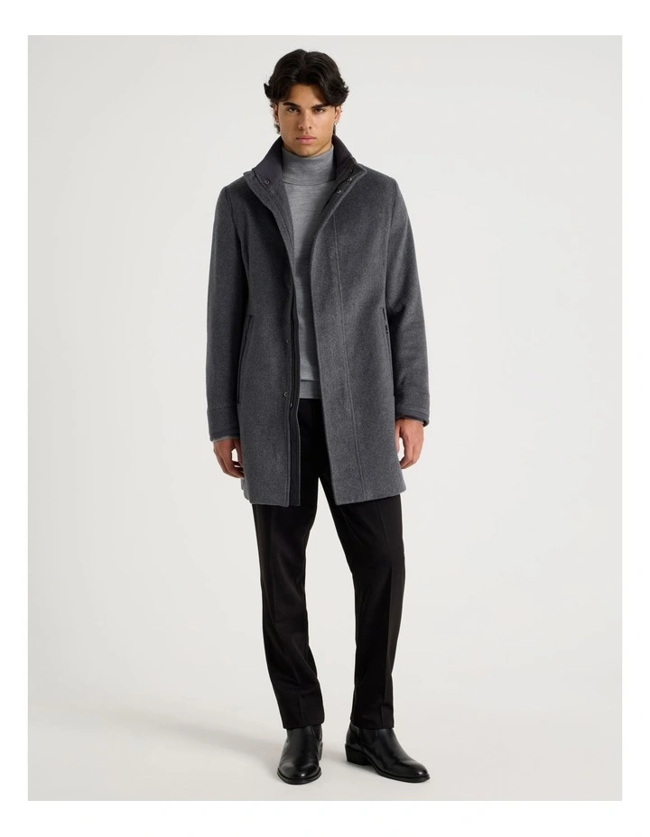 Funnel Neck Wool Blend Coat in Grey image 1
