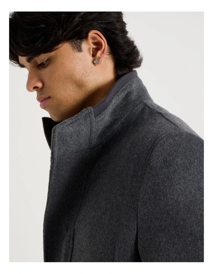 Funnel Neck Wool Blend Coat in Grey image 4